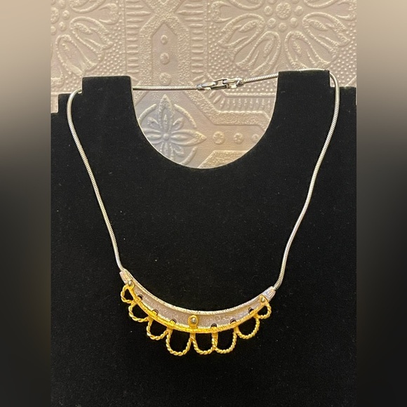 Vintage Signed F.O. Jewelry Gold and Silver Tone Choker Dog Collar Necklace Rare - Picture 10 of 12